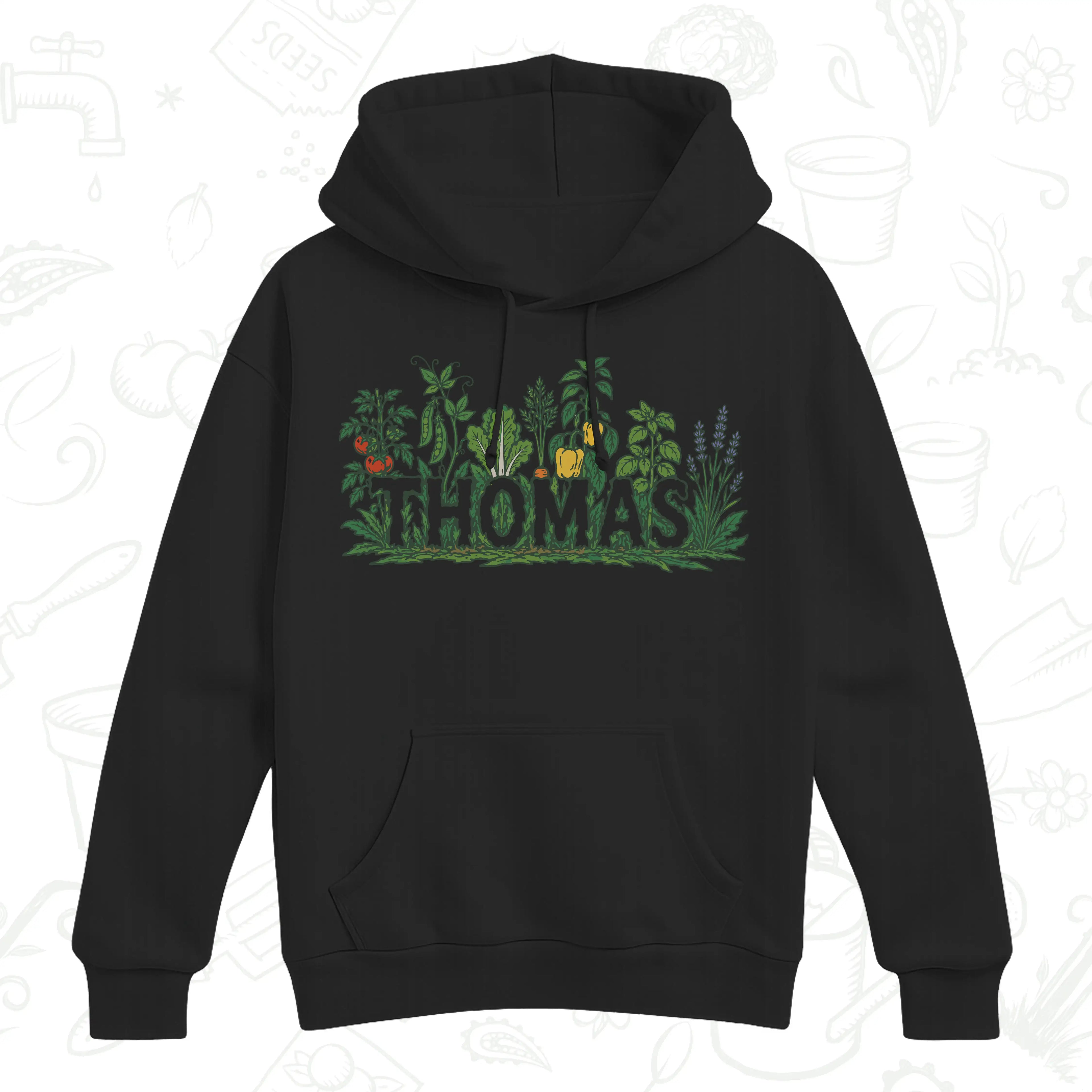 Personalised Vegetable Garden Name Hoodie – Gardener Graphic Pullover