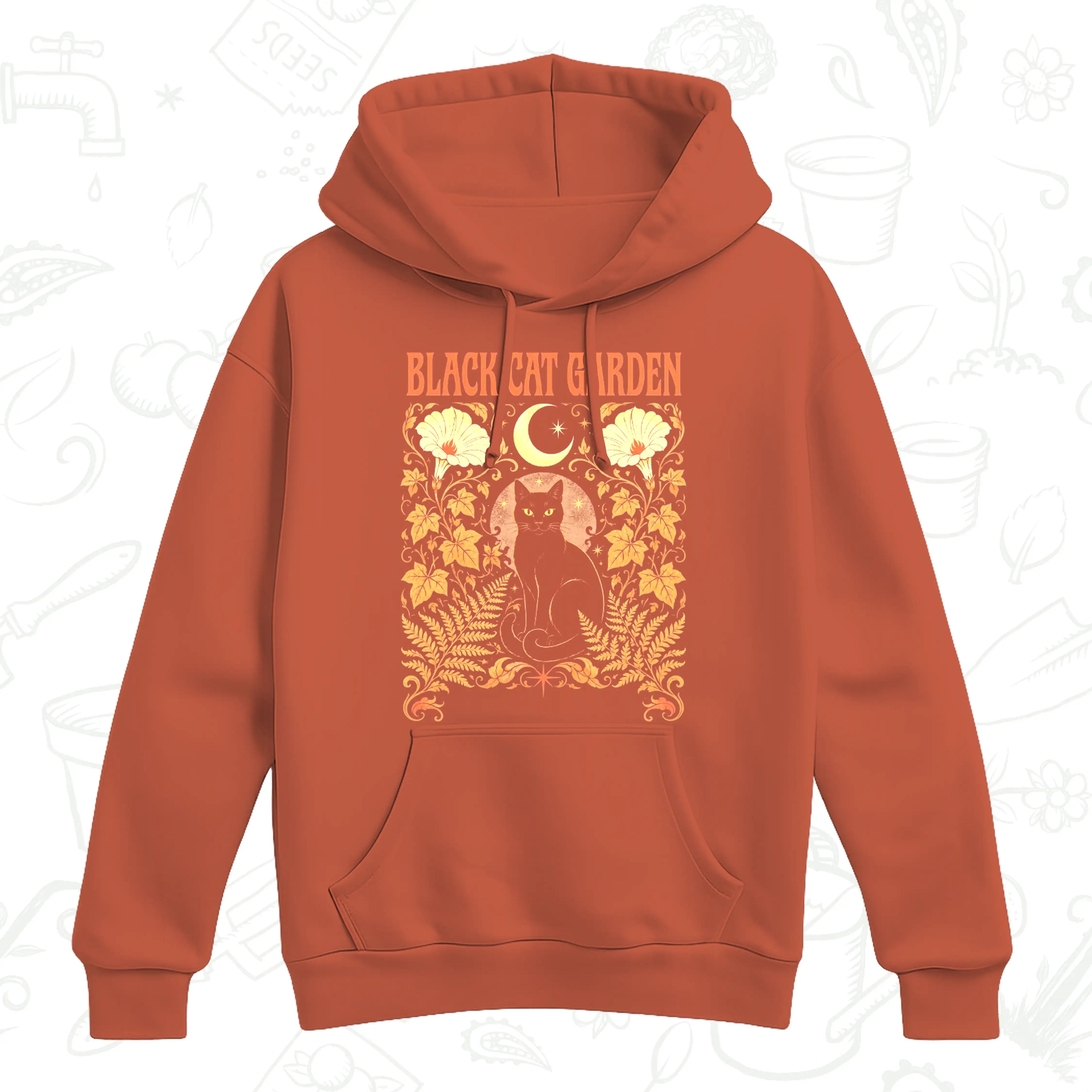 Black Cat Garden Hoodie – Gothic Botanical Cat Lover Pullover