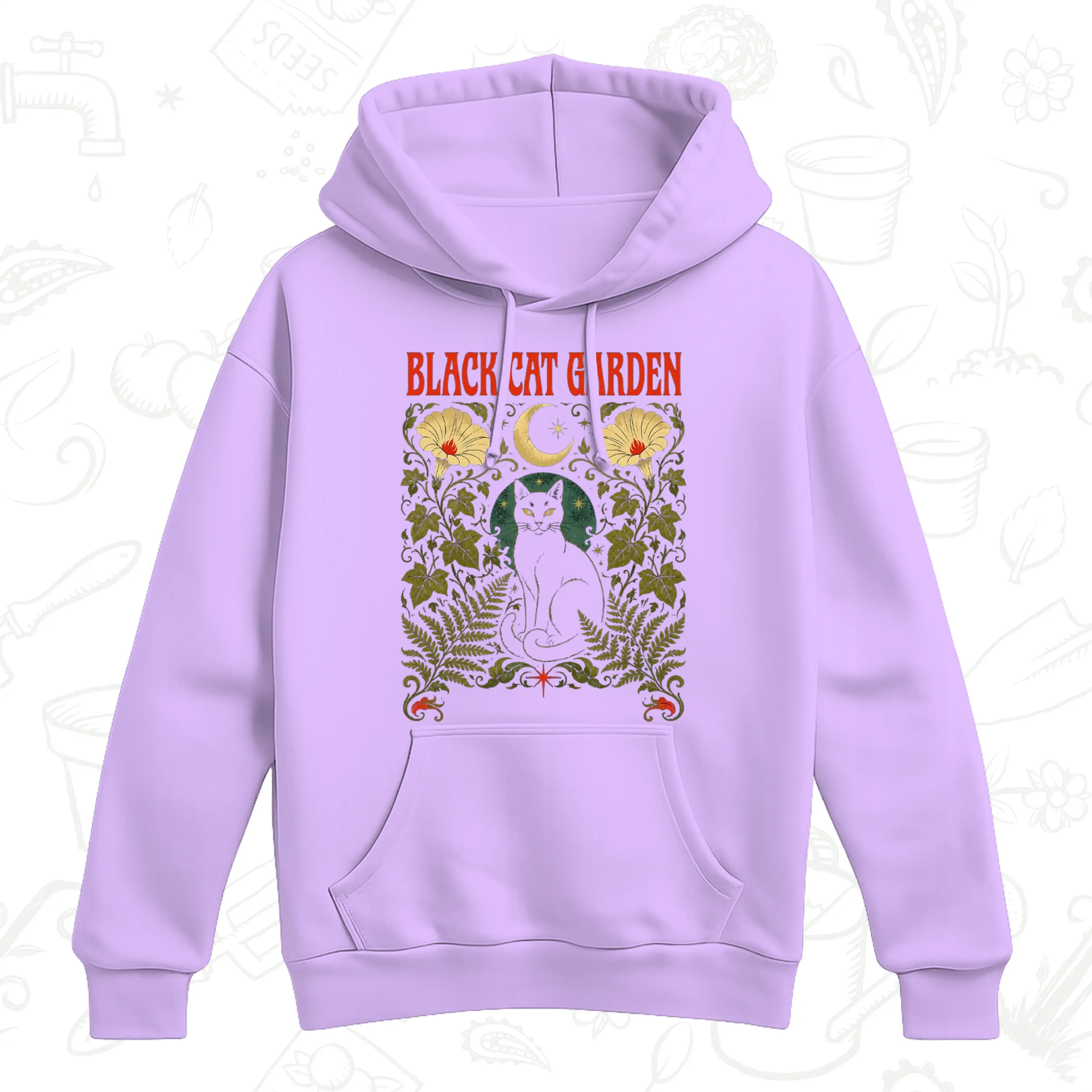 Black Cat Garden Hoodie – Gothic Botanical Cat Lover Pullover
