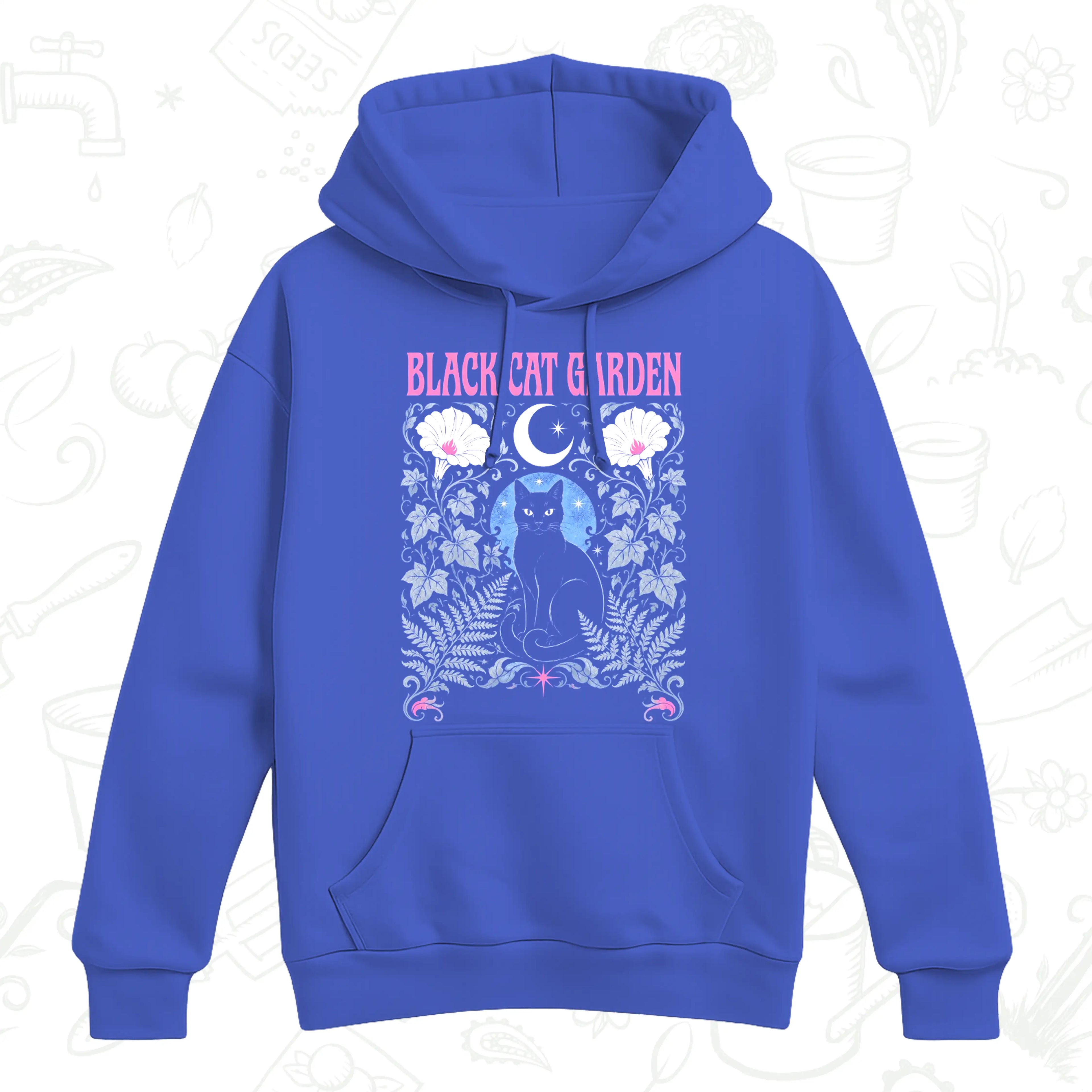 Black Cat Garden Hoodie – Gothic Botanical Cat Lover Pullover