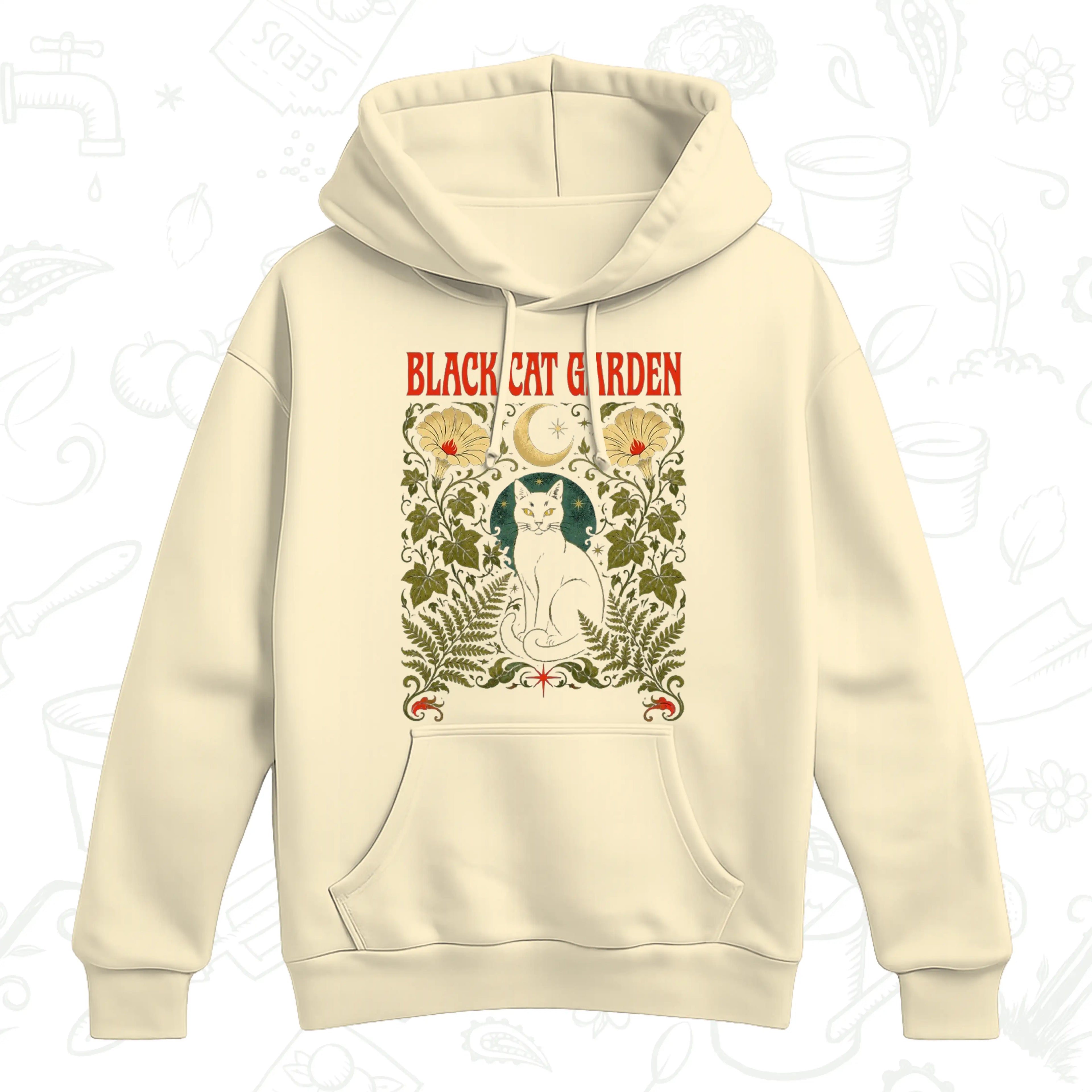 Black Cat Garden Hoodie – Gothic Botanical Cat Lover Pullover
