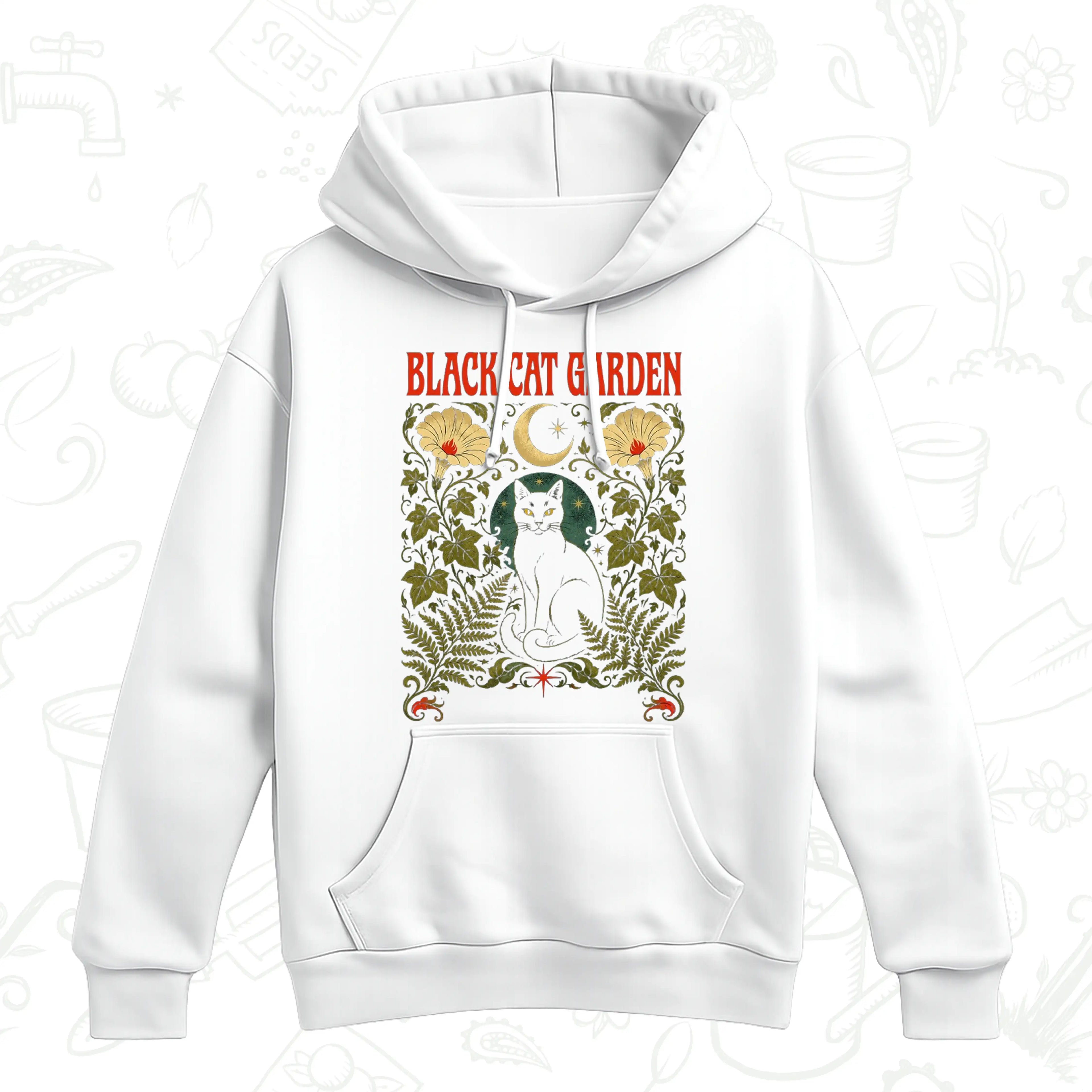 Black Cat Garden Hoodie – Gothic Botanical Cat Lover Pullover