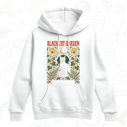 Black Cat Garden Hoodie – Gothic Botanical Cat Lover Pullover