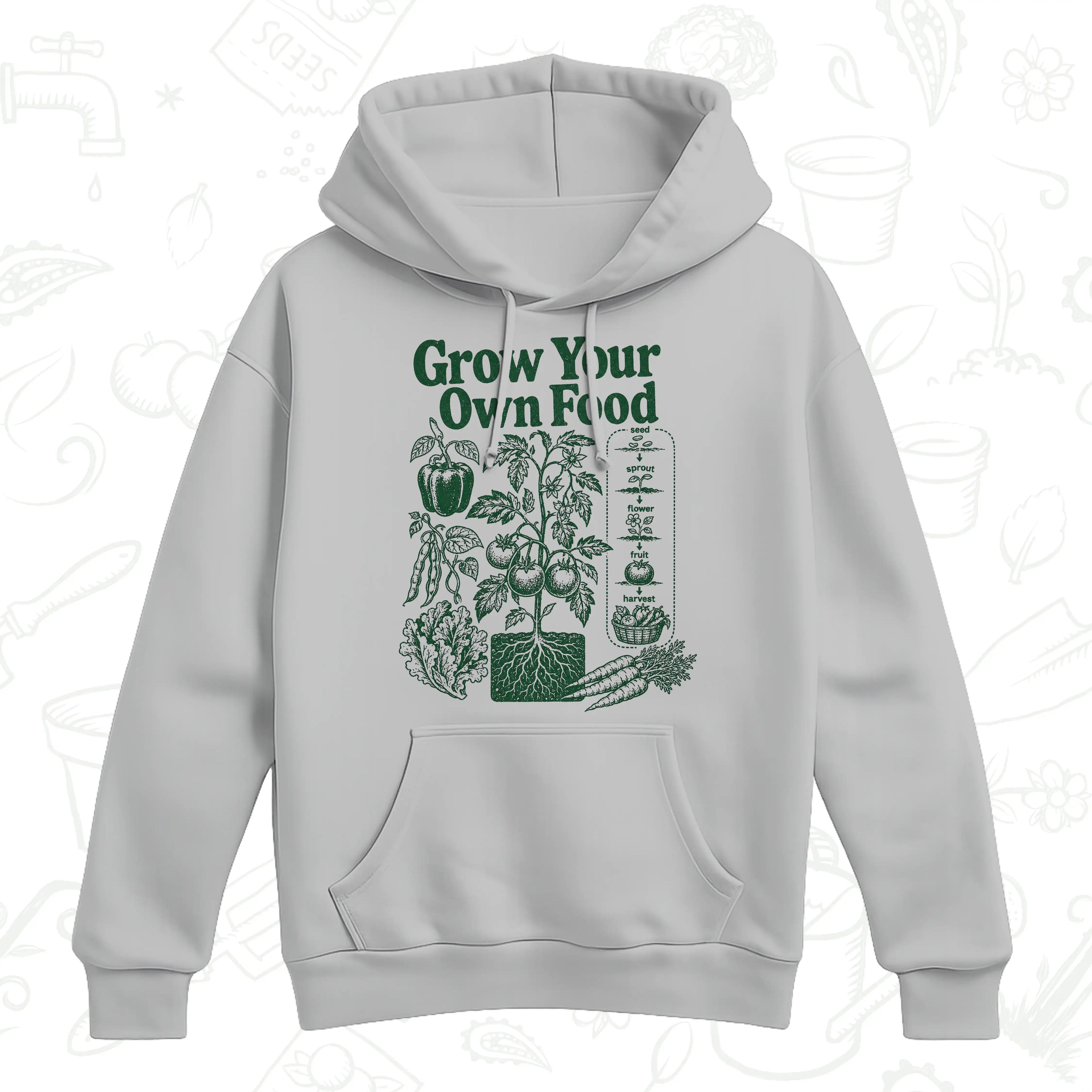 Grow Your Own Food Hoodie – Vegetable Gardening Graphic Pullover