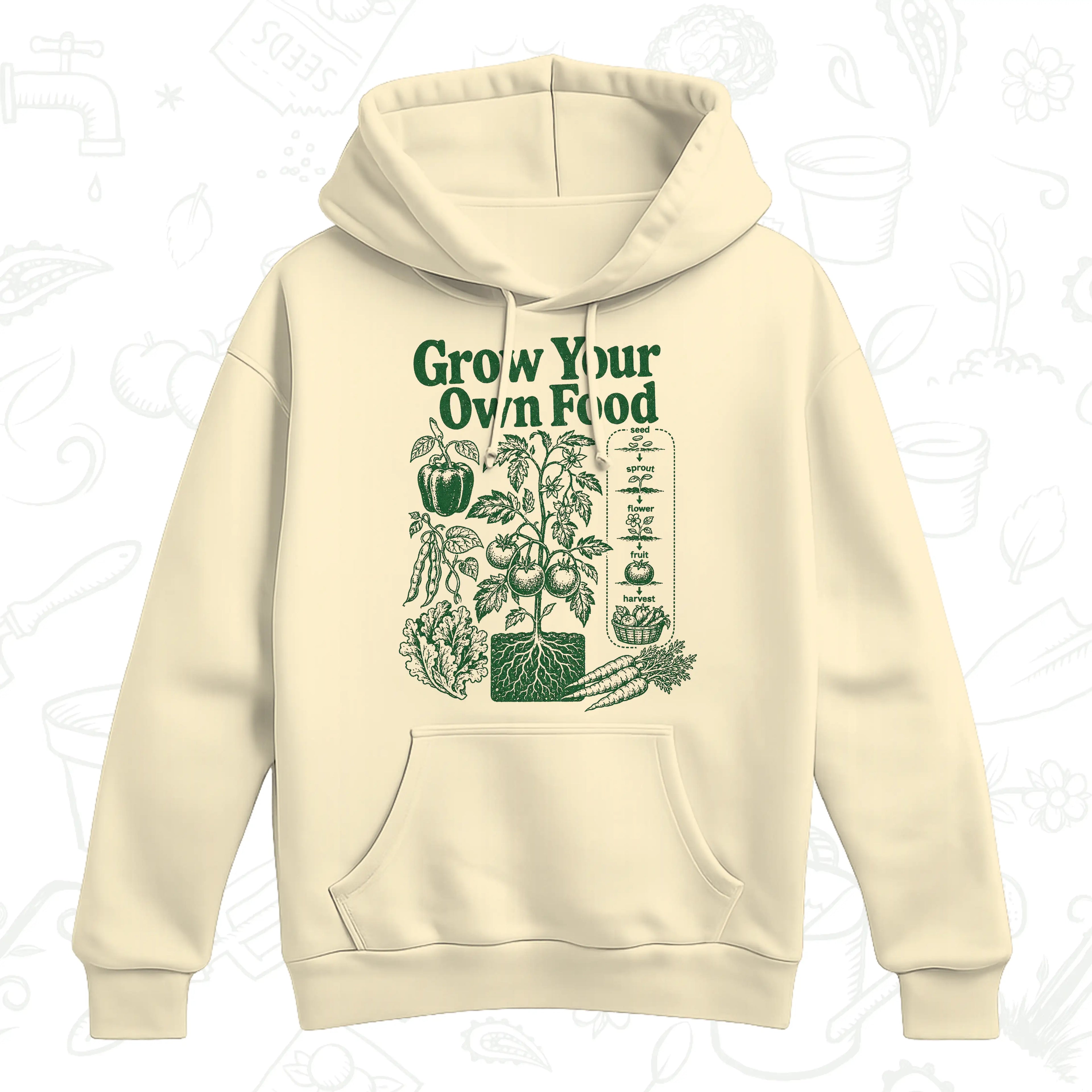 Grow Your Own Food Hoodie – Vegetable Gardening Graphic Pullover