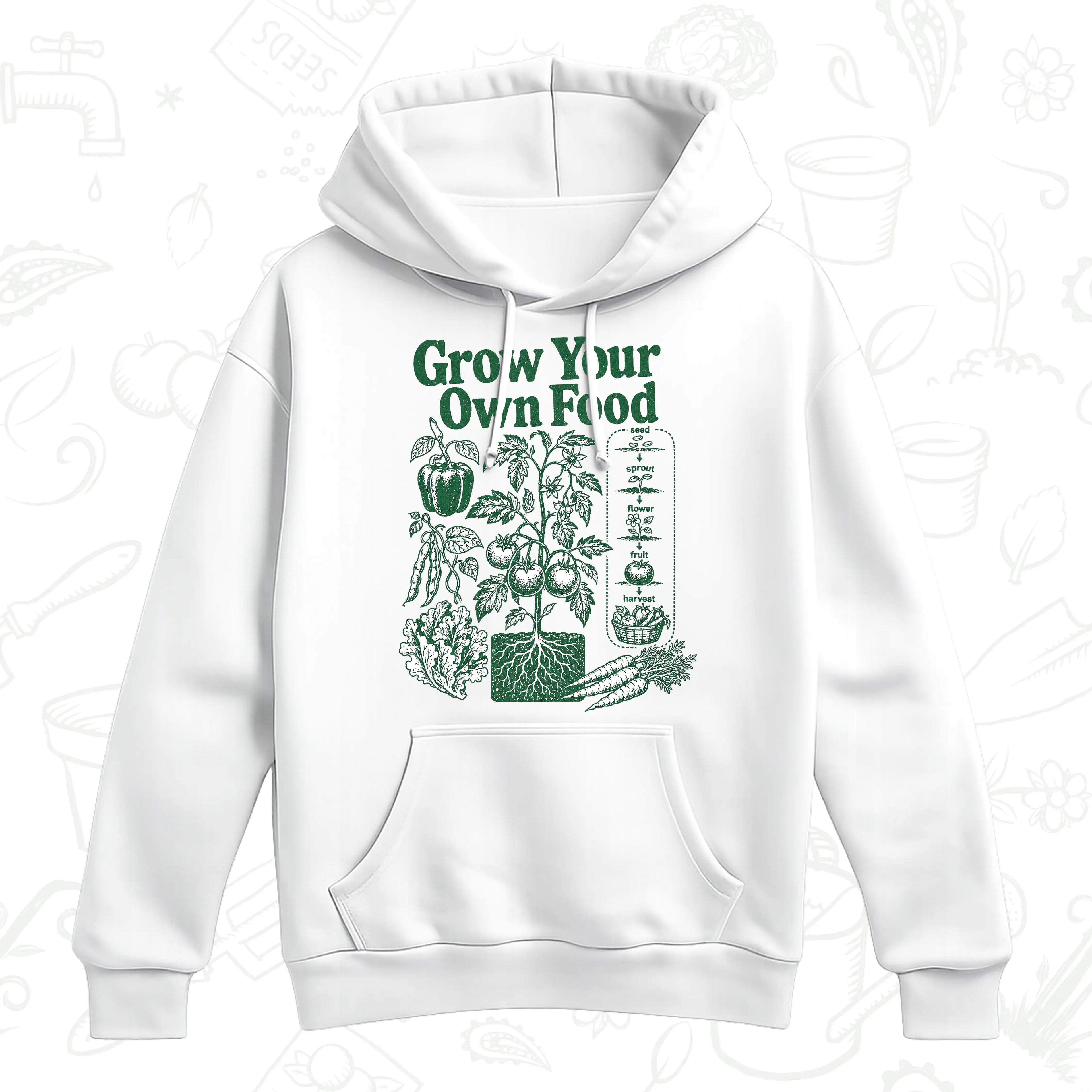Grow Your Own Food Hoodie – Vegetable Gardening Graphic Pullover