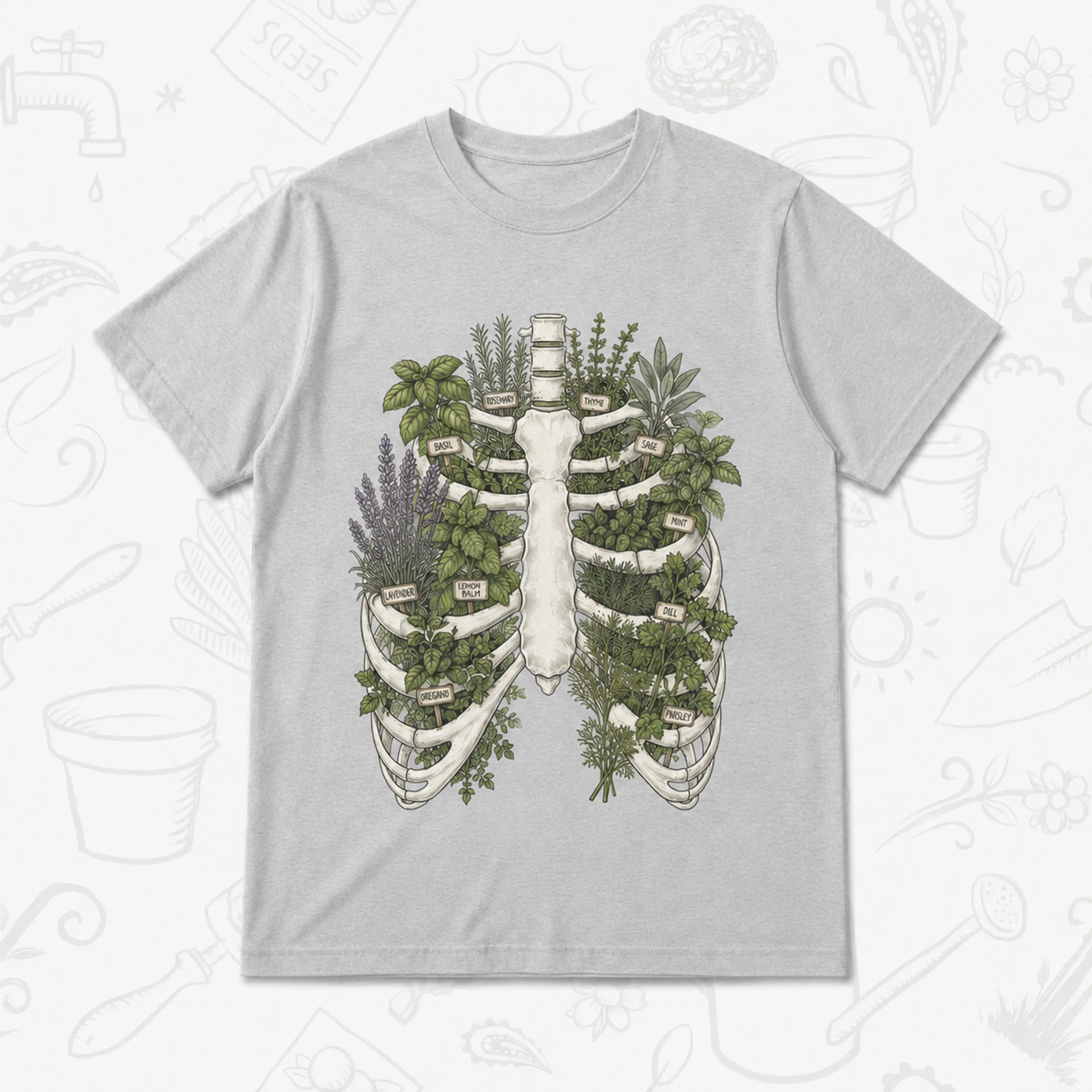 Herb Garden Ribcage T-Shirt – Botanical Anatomy Gardening Tee