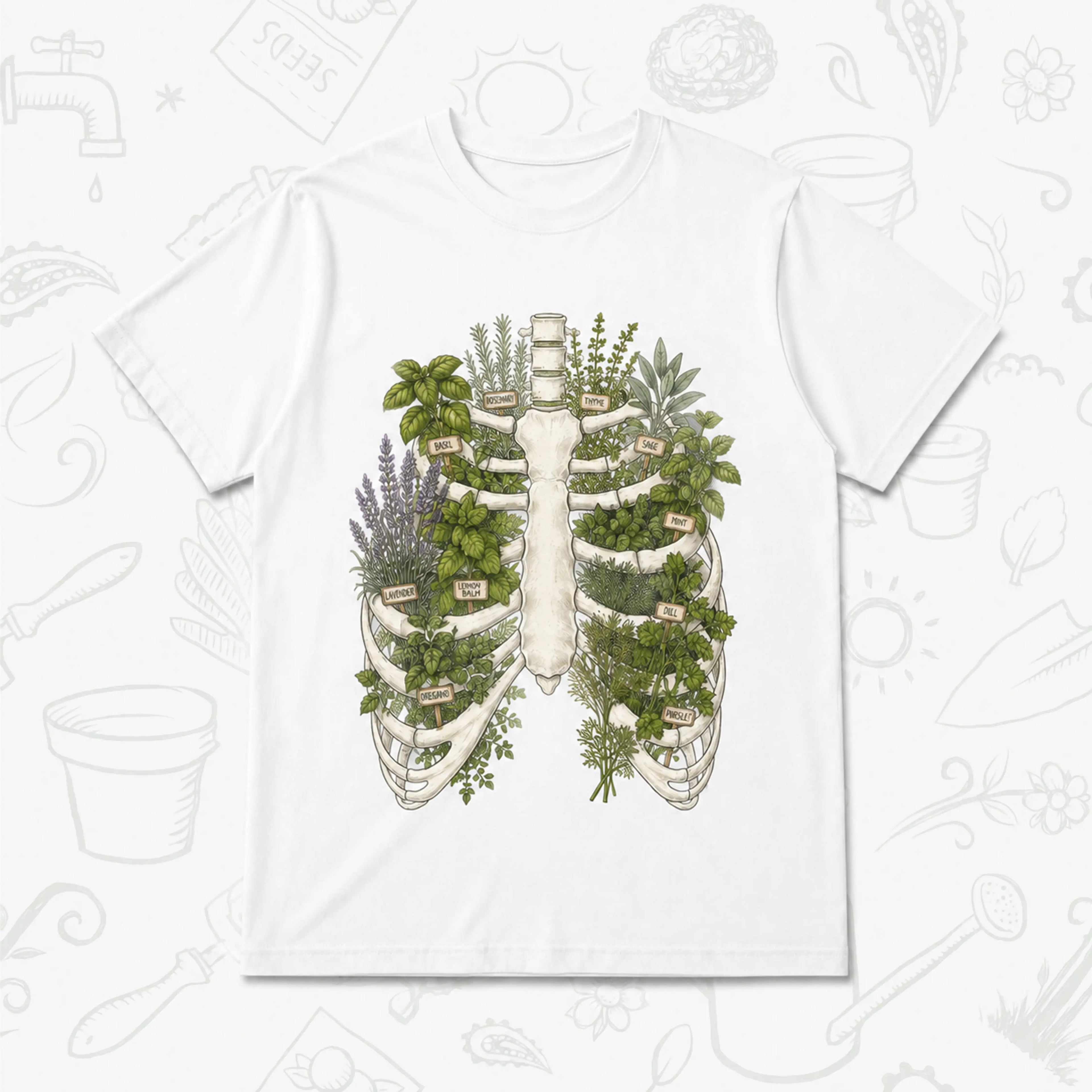 Herb Garden Ribcage T-Shirt – Botanical Anatomy Gardening Tee