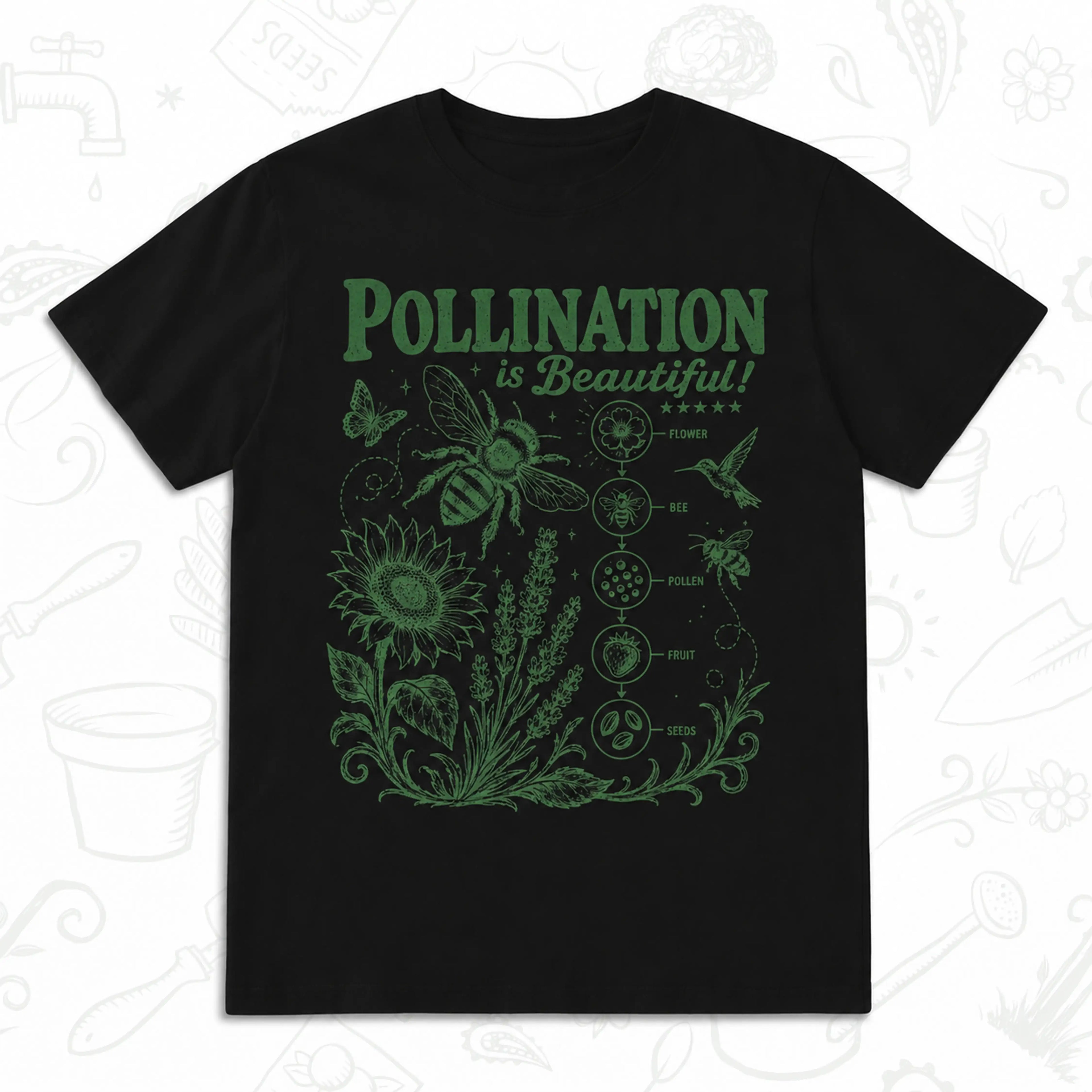 Pollination Is Beautiful T-Shirt – Bee and Wildflower Gardening Graphic Tee