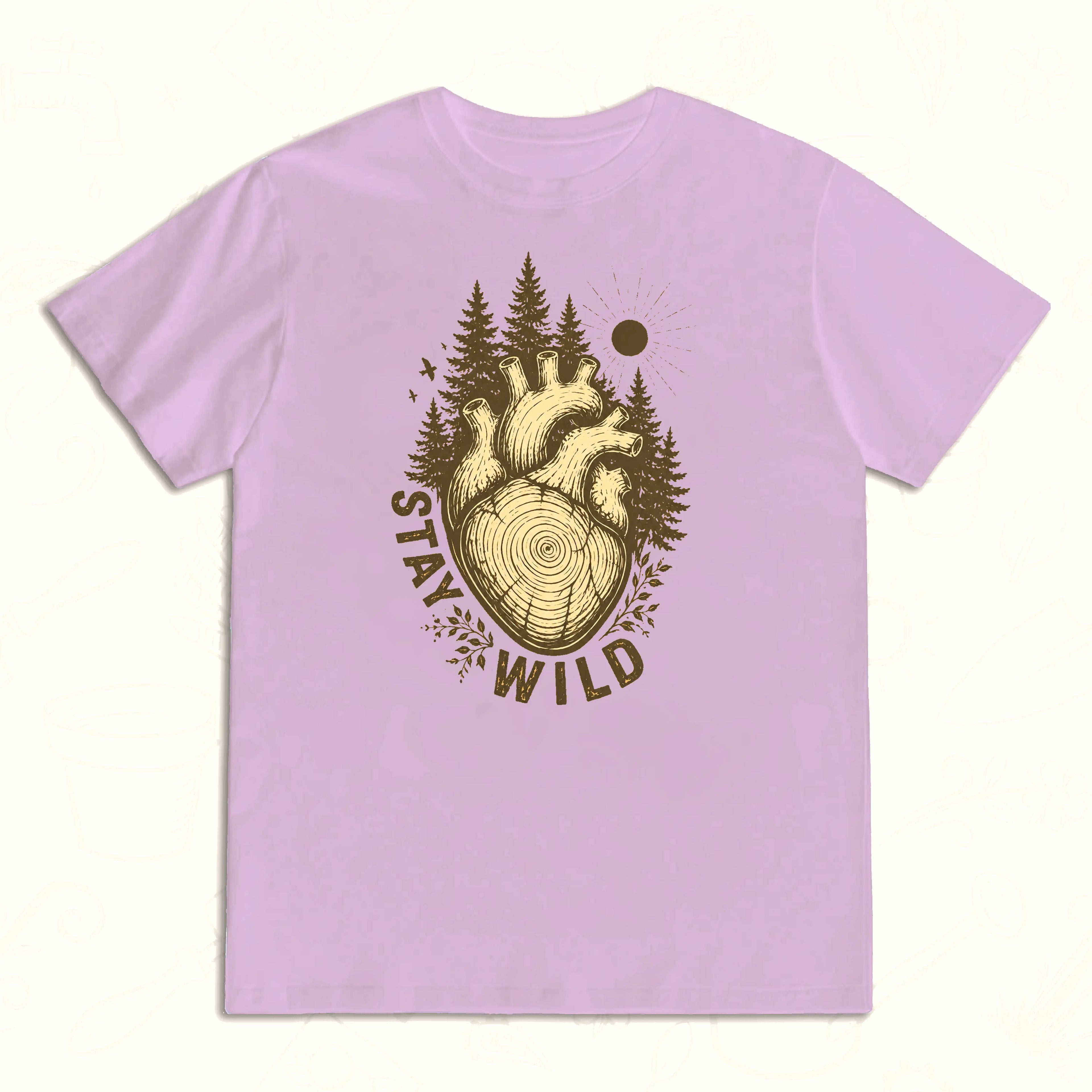 Stay Wild Nature T-Shirt – Anatomical Heart Forest Graphic Tee Light Pink