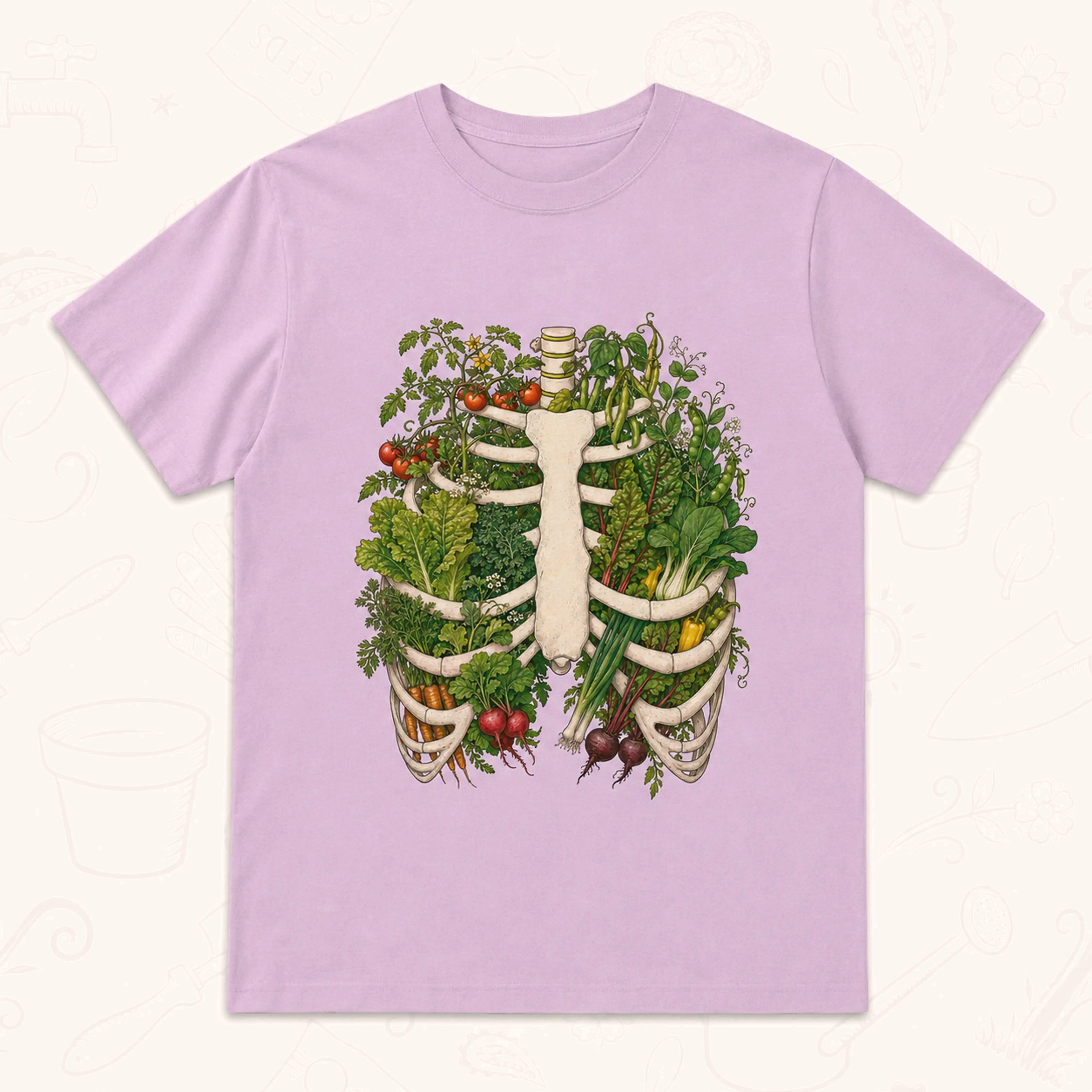 Garden Grown Within T-Shirt – Vegetable Ribcage Gardening Graphic Tee Light Pink