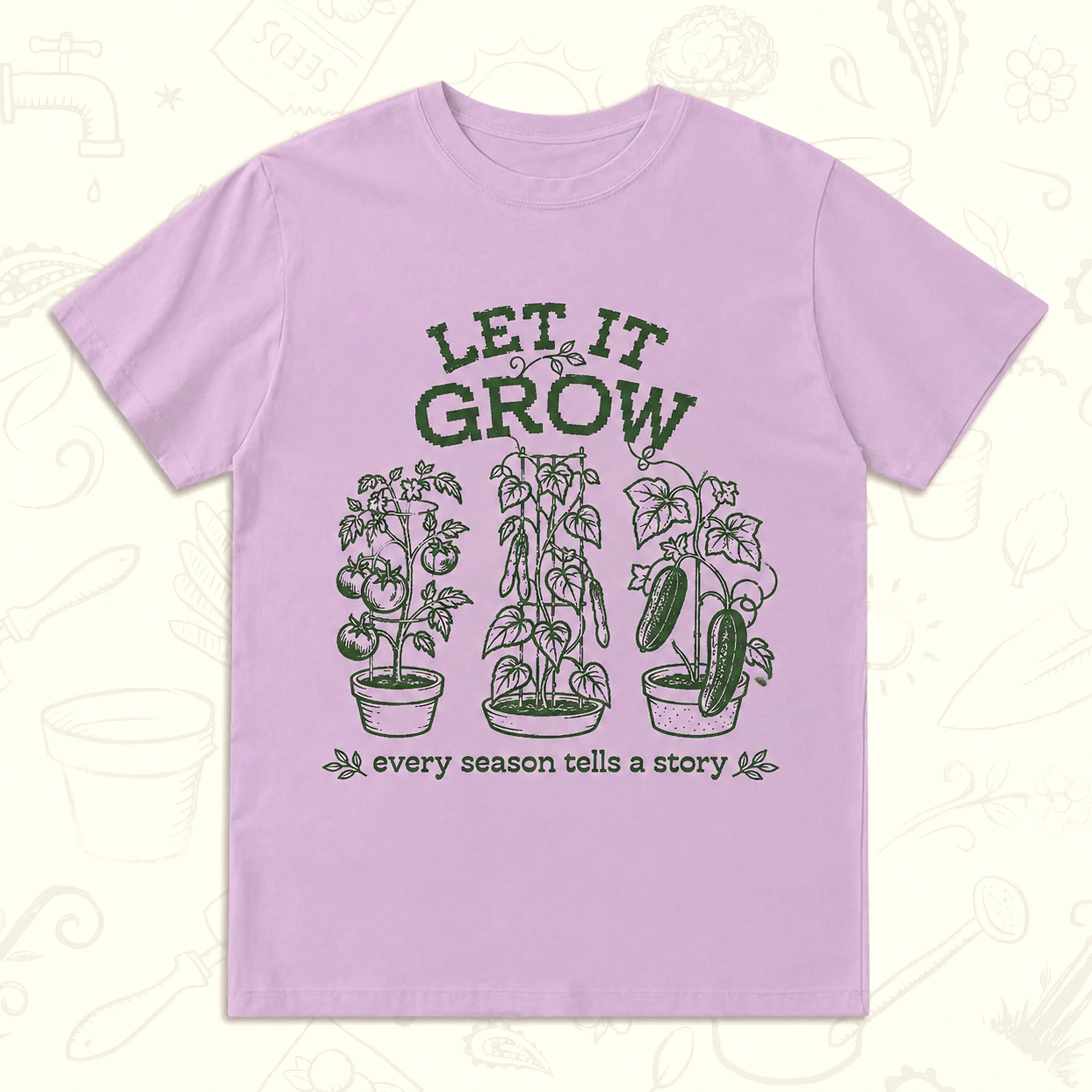 Let It Grow T-Shirt – Vintage Vegetable Gardening Graphic Tee Light Pink