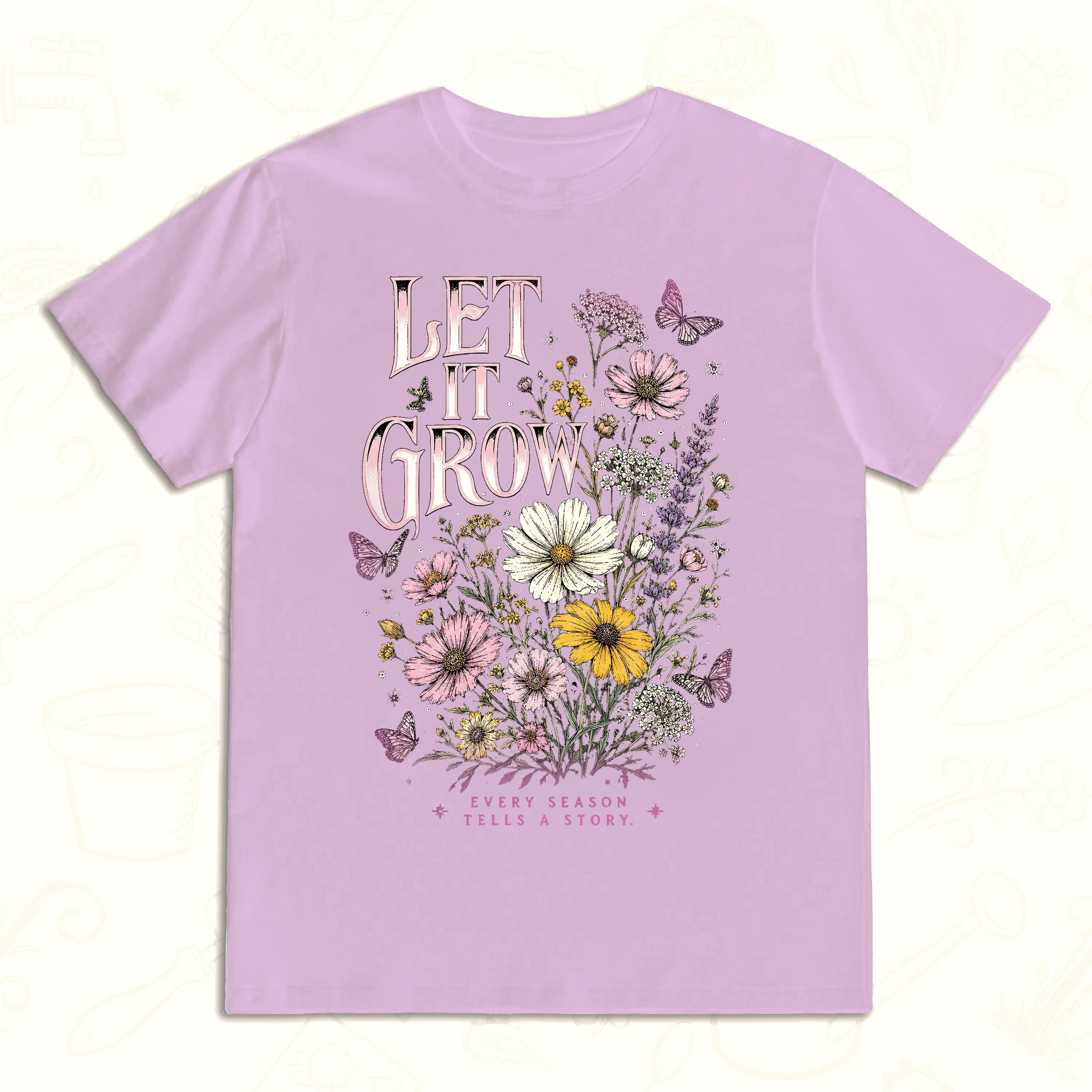 Let It Grow Wildflower T-Shirt – Botanical Garden Lover Graphic Tee Light Pink
